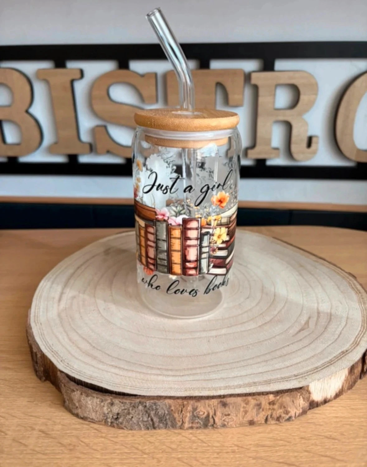 🍂 Verre "Can Glass" - Motif floral et livres